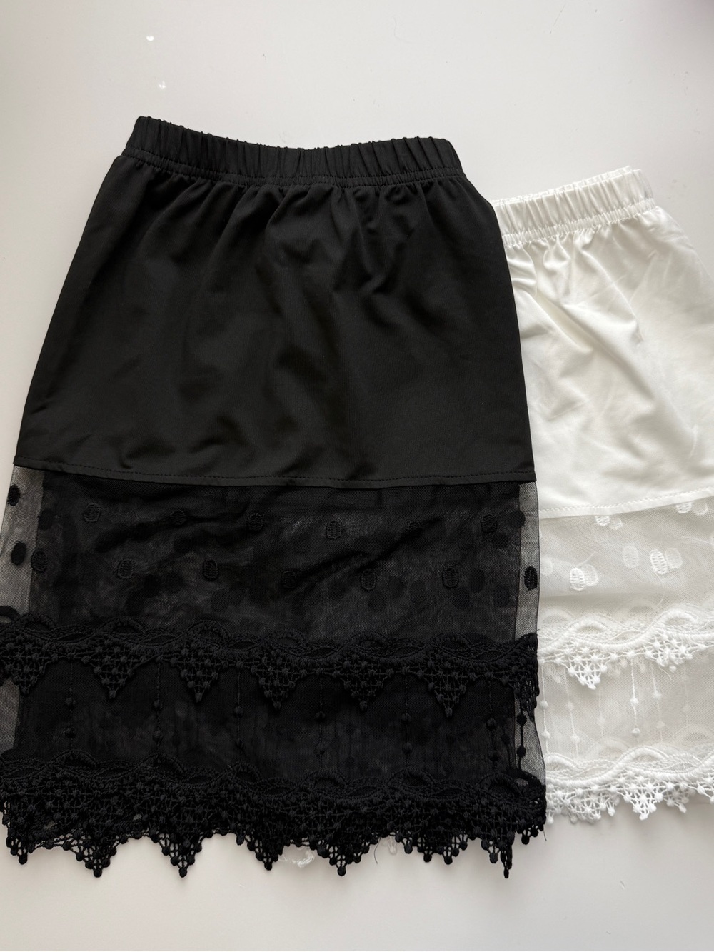 Vanrose Jan Lace Hem Layered Slip Skirt Shirt Extender Black White Set Large